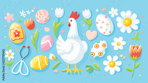 Medical supplies with Easter eggs chickens and flower