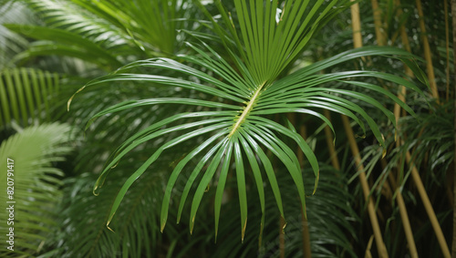 This is a close-up image of bright green palm leaves with the edges of the leaves slightly curled upwards.