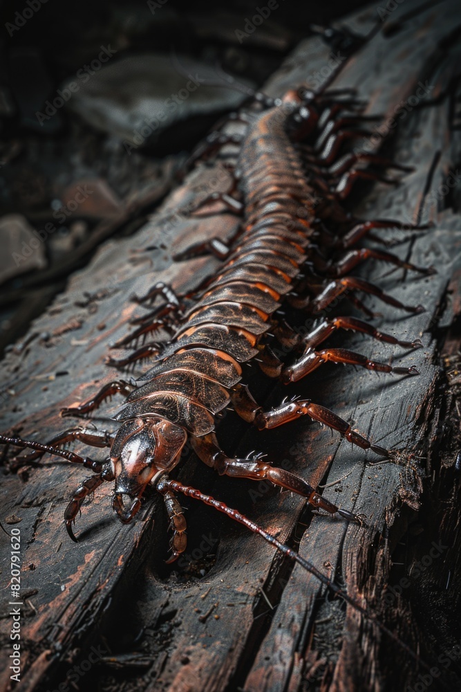 Fototapeta premium A very large bug crawling on a piece of wood. Suitable for educational materials or nature-themed projects