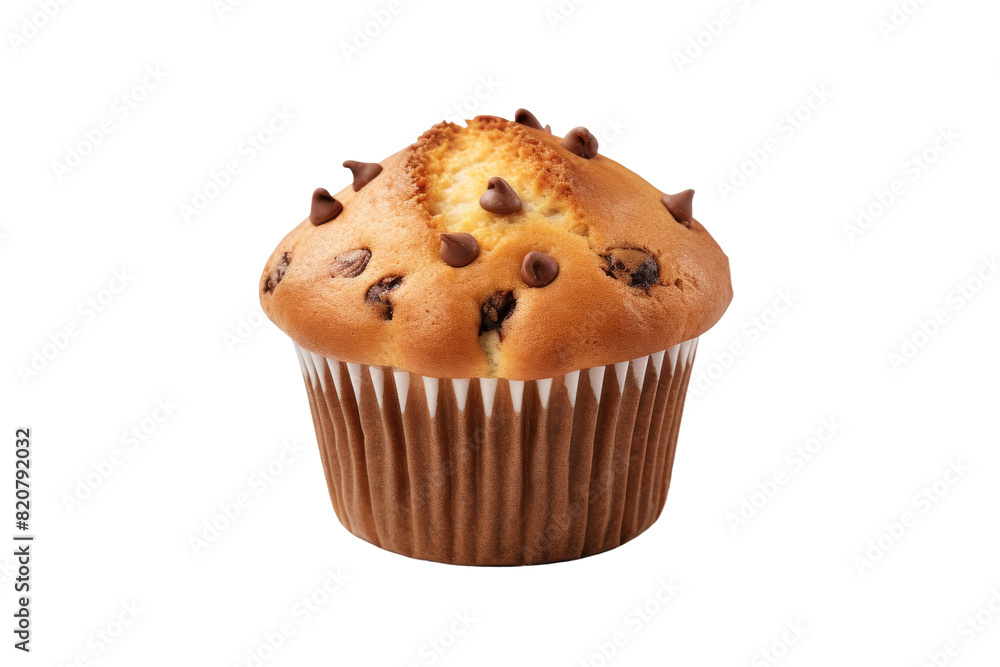 Indulgent Delights: a Chocolate Chip Muffin on a White or Clear Surface PNG Transparent Background. Indulgent Delights: a Chocolate Chip Muffin on a White or Clear Surface PNG Transparent Background.