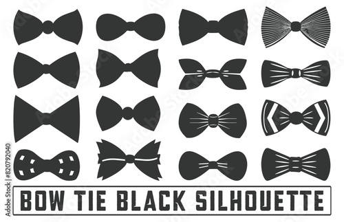 Bow Tie Icons Set, bow tie silhouette on white background isolated vector, Bow Tie Bundle Silhouette, Elegant bowtie silhouette collection.