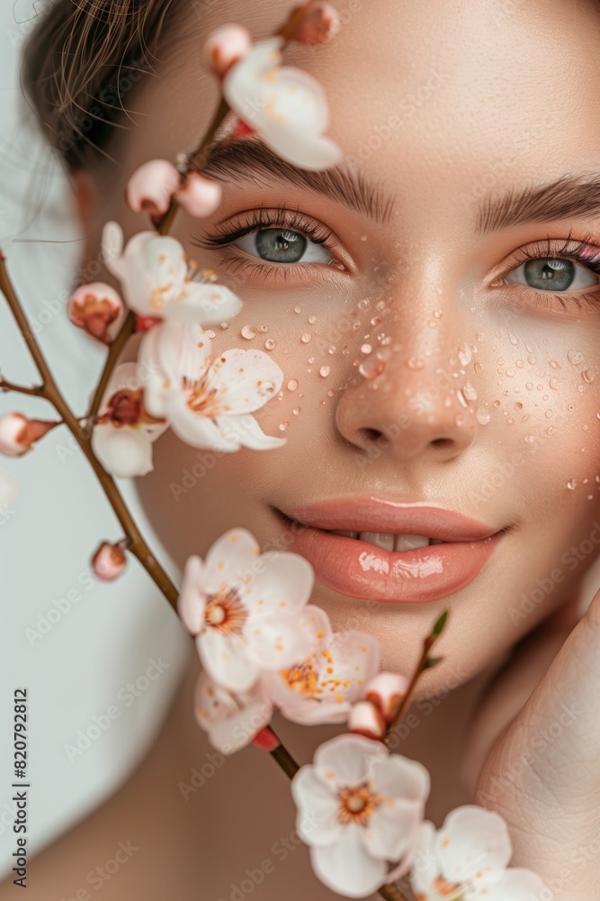 Beauty closeup portrait of gorgeous young caucasian woman, with creative makeup and flowers Beauty closeup portrait of gorgeous young caucasian woman, with creative makeup and flowers