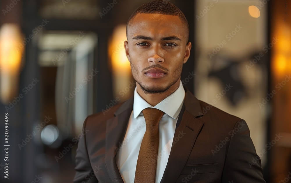 A mixed-race man in a suit and tie striking a pose for a professional portrait A mixed-race man in a suit and tie striking a pose for a professional portrait
