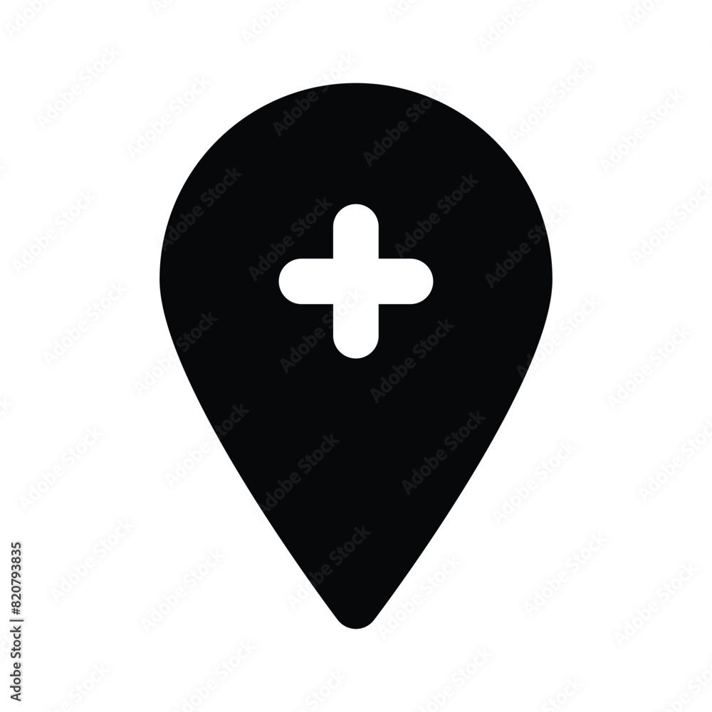 Medical sign inside map pin denoting concept icon of hospital location Medical sign inside map pin denoting concept icon of hospital location