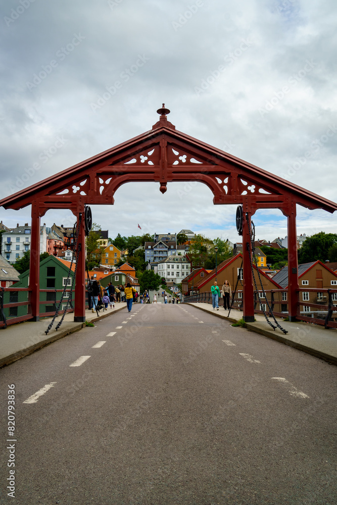 The Old Town Bridge or Gamle Bybro of Trondheim and the Nidelva River