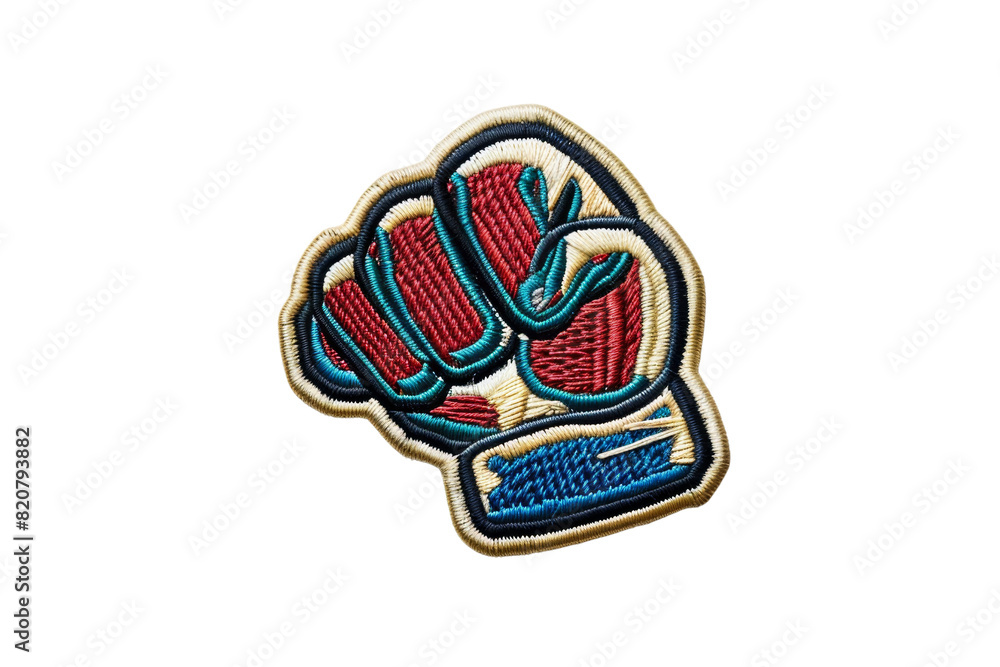 Colorful embroidered fist symbol patch on transparent background, representing strength, power, and unity in a vivid design. Colorful embroidered fist symbol patch on transparent background, representing strength, power, and unity in a vivid design.