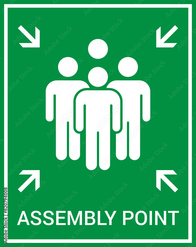 Emergency evacuation assembly point sign. Assembly point icon. Safety Signs. Evacuation Plan. Vector illustration Emergency evacuation assembly point sign. Assembly point icon. Safety Signs. Evacuation Plan. Vector illustration