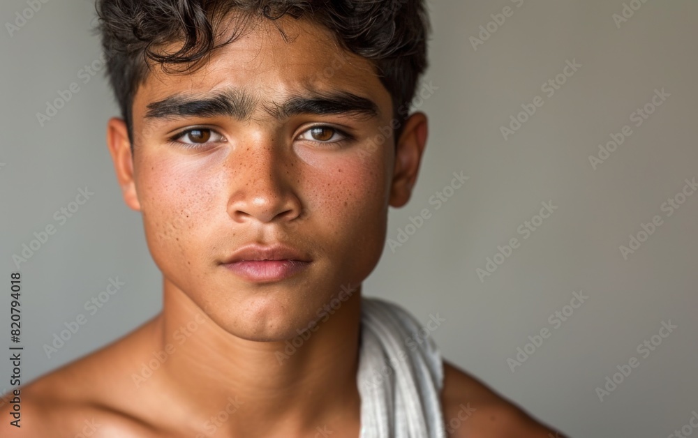 Close-up view of a young Hispanic man wearing a tank top Close-up view of a young Hispanic man wearing a tank top
