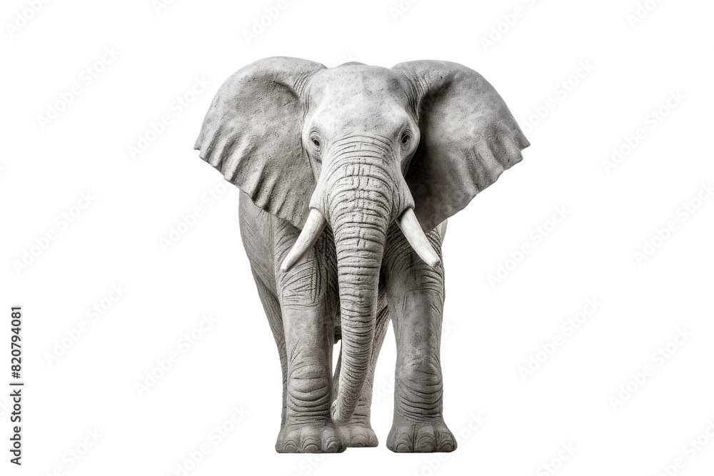 Fototapeta premium Majestic Elephant Posing in Ethereal Whiteness on a White or Clear Surface PNG Transparent Background.