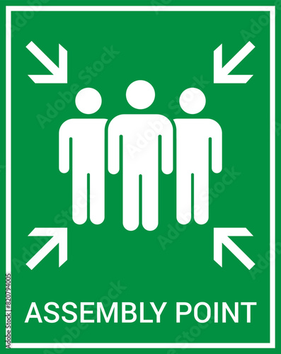 Emergency evacuation assembly point sign. Assembly point icon. Safety Signs. Evacuation Plan. Vector illustration