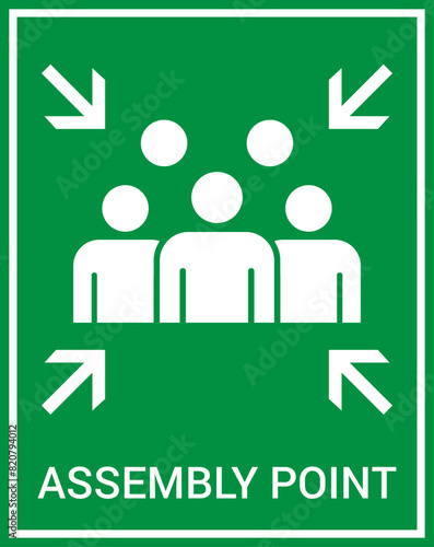 Emergency evacuation assembly point sign. Assembly point icon. Safety Signs. Evacuation Plan. Vector illustration