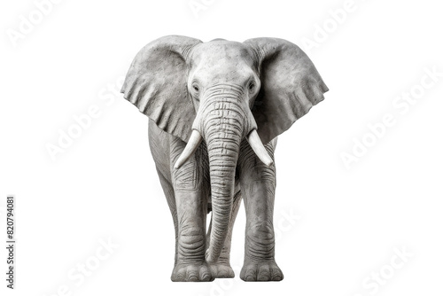 Majestic Elephant Posing in Ethereal Whiteness on a White or Clear Surface PNG Transparent Background.