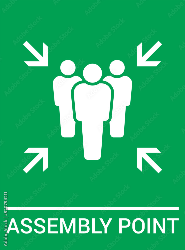 Emergency evacuation assembly point sign. Assembly point icon. Safety Signs. Evacuation Plan. Vector illustration Emergency evacuation assembly point sign. Assembly point icon. Safety Signs. Evacuation Plan. Vector illustration