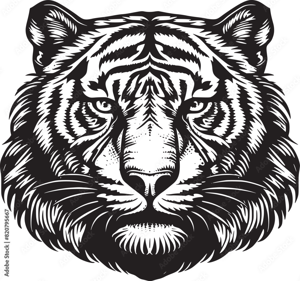 Fototapeta premium Tiger head silhouette. monochrome vector