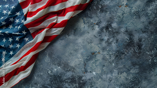 American flag on concrete, space for text. Suitable for patriotic events, military themes, Memorial Day, 4th of July promotions, and advertising. photo