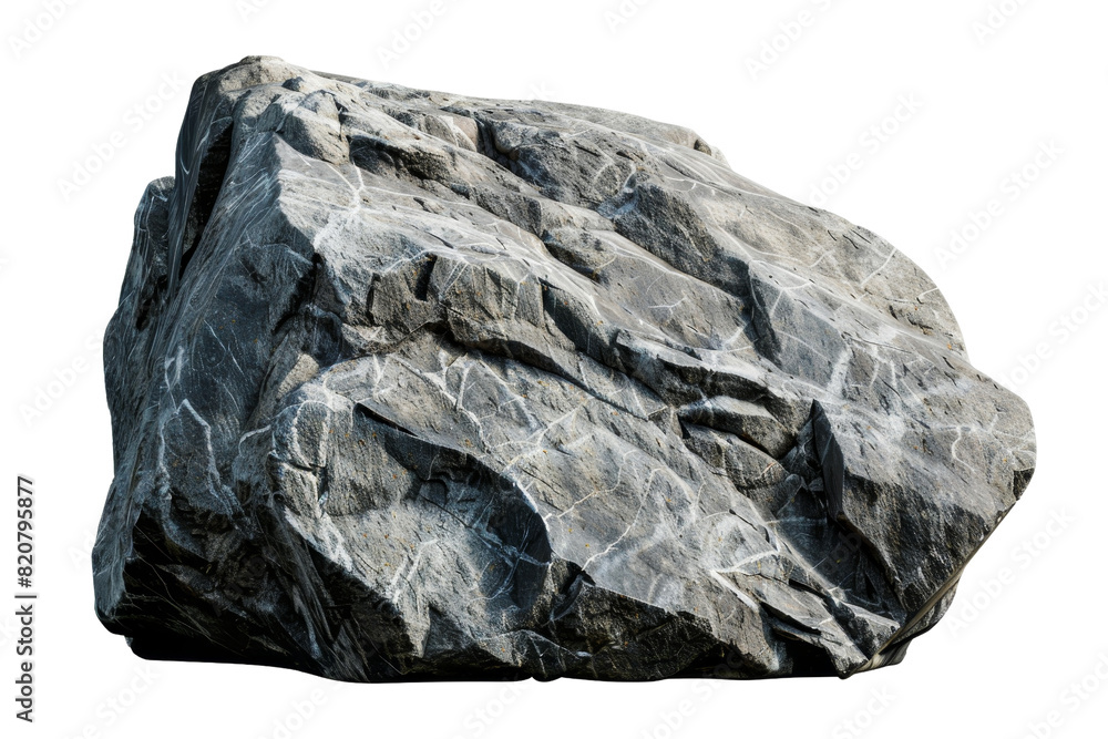 High-resolution image of a large, textured gray rock with detailed striations, isolated on a transparent background. High-resolution image of a large, textured gray rock with detailed striations, isolated on a transparent background.