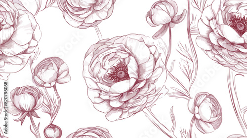 Hand drawn vintage outline floral seamless pattern wi