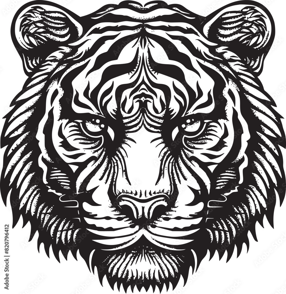 Tiger head silhouette. monochrome vector Tiger head silhouette. monochrome vector