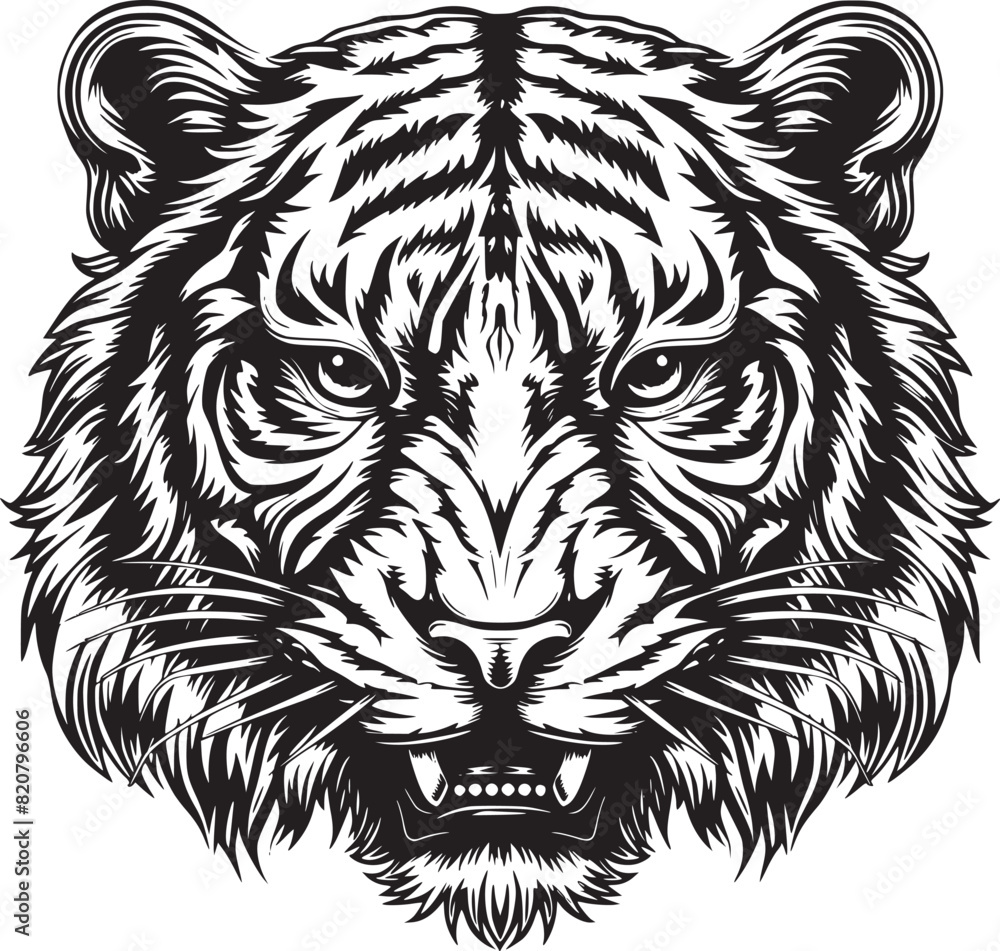 Tiger head silhouette. monochrome vector Tiger head silhouette. monochrome vector