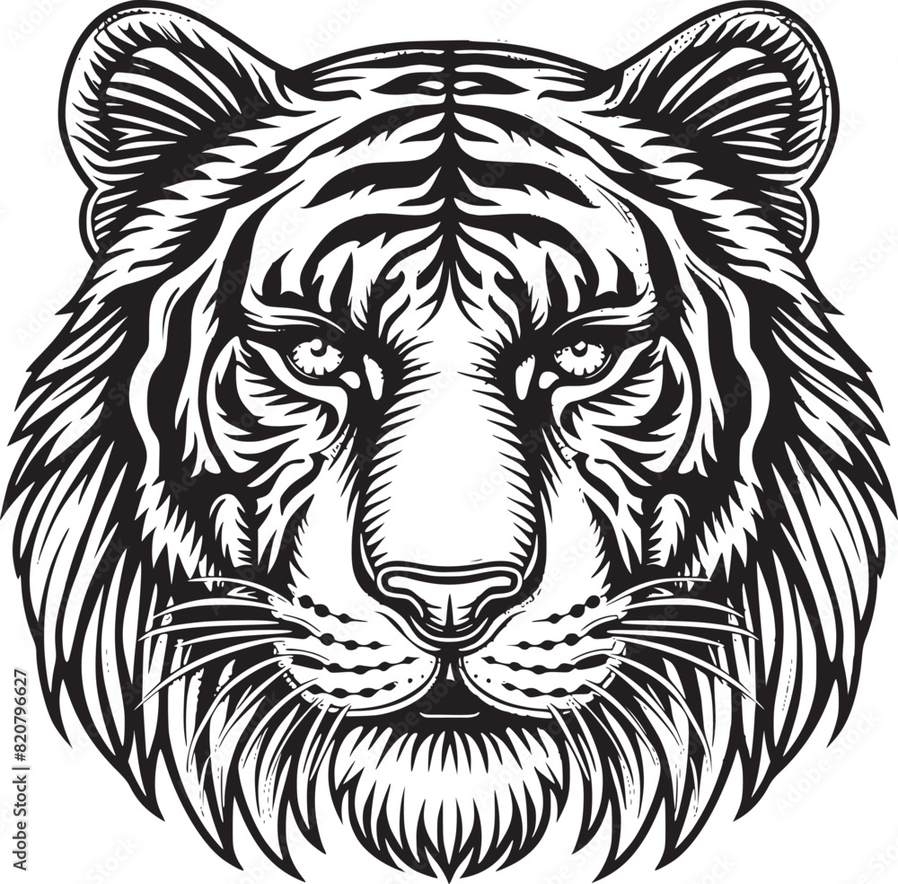 Tiger head silhouette. monochrome vector Tiger head silhouette. monochrome vector