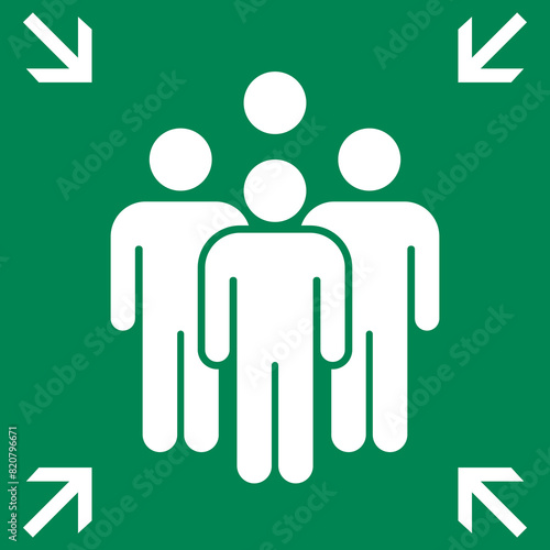 Emergency evacuation assembly point sign. Assembly point icon. Safety Signs. Evacuation Plan. Vector illustration