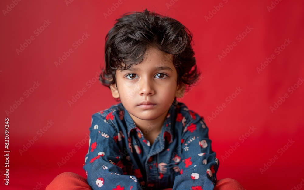 A little boy of South Asian descent sitting comfortably on the floor in colorful pajamas A little boy of South Asian descent sitting comfortably on the floor in colorful pajamas