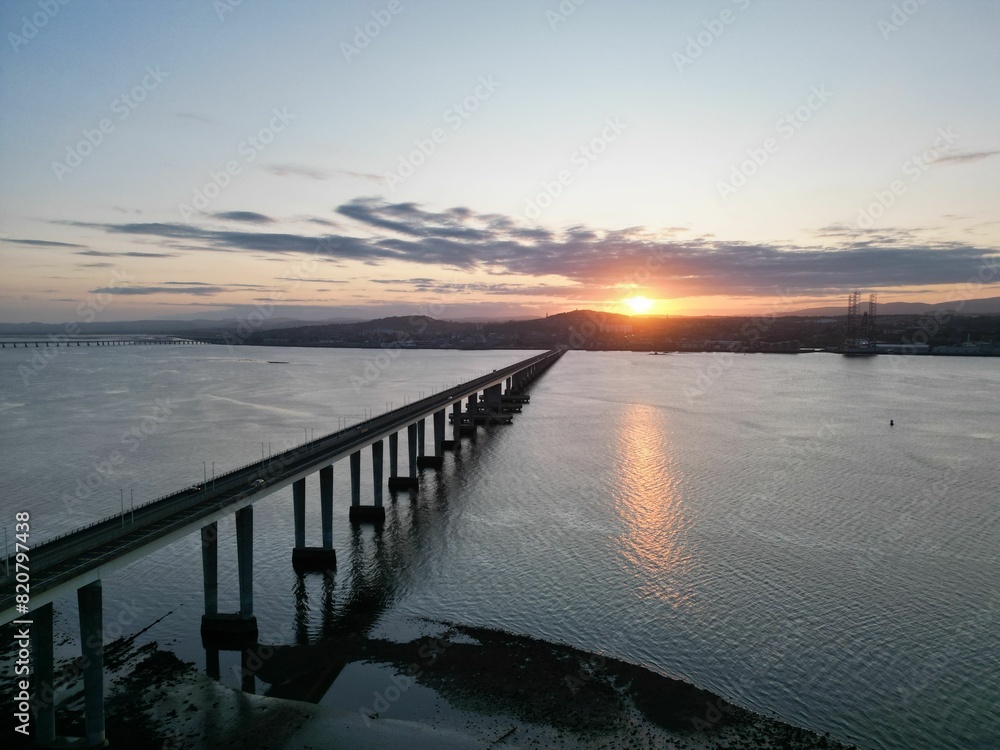 Aerial view of Tay Road Bridge in Dundee, Scotland at sunset Aerial view of Tay Road Bridge in Dundee, Scotland at sunset