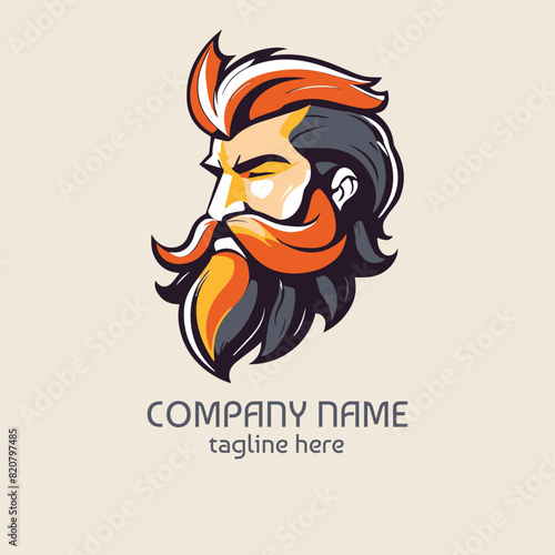 Vector illustration of a man's face with a long beard against a pink background