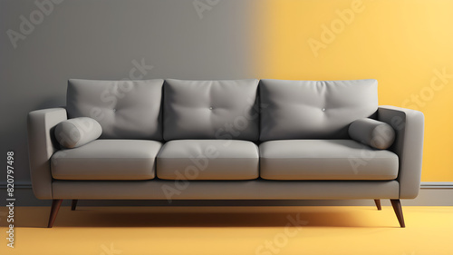 sofa and pillows in the room yellow wall 