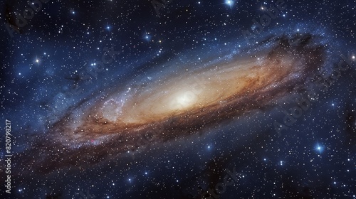 Andromeda nebula in stunning cosmic composition with starry background and galactic constellations