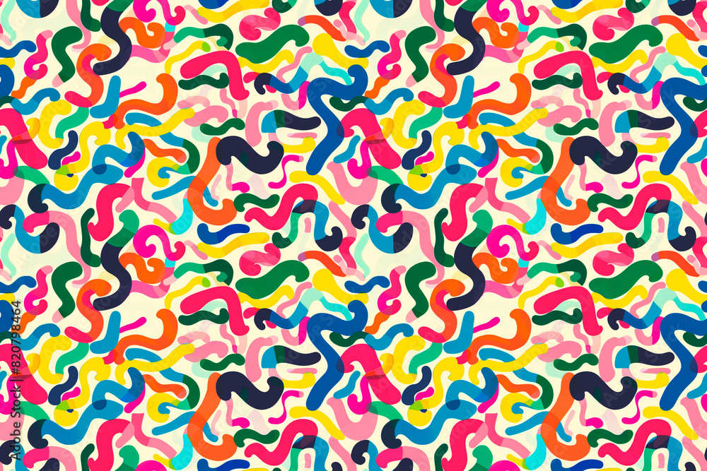 Obraz premium Vibrant seamless pattern with abstract colorful squiggles on a light background, ideal for fun and playful decorative designs.