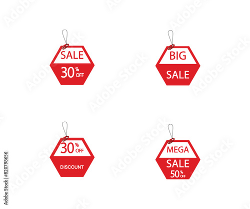 four tags with sale and discounts on them in different styles