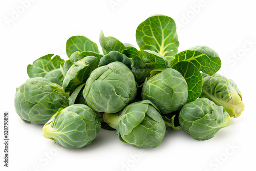 a pile of Brussels sprouts on a white background