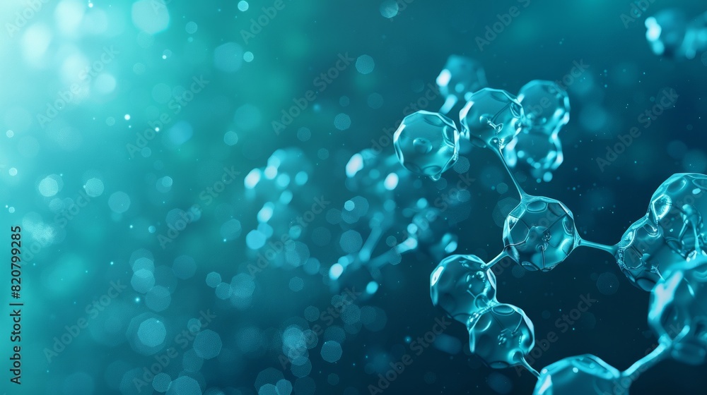 a clean modern dark turquoise cyan background gradient texture with some abstract electric blue molecular shapes blurred in the background, depth of field, in the style of a clean minimal modern biote
