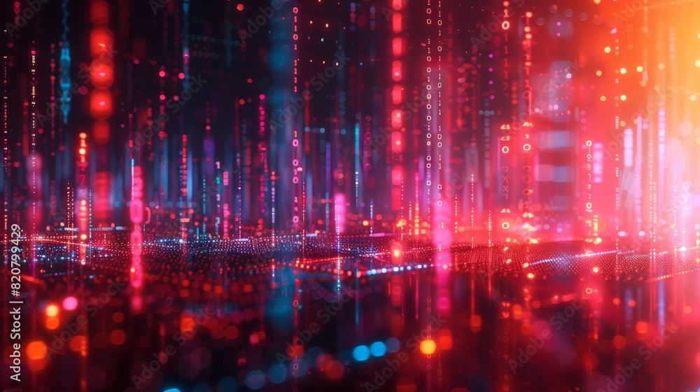 Dynamic US stock rise, digital binary objects burst, capturing market instability, Tetradic color set Dynamic US stock rise, digital binary objects burst, capturing market instability, Tetradic color set