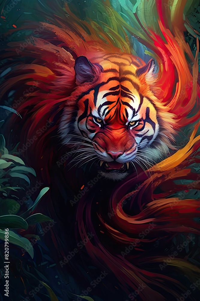 Neon Jungle: A Vibrant and Abstract 4K Art of the Majestic Tiger - AI generated