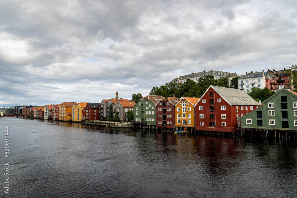 Fototapeta premium Trondheim with colorful houses on the river Nidelva, Norway