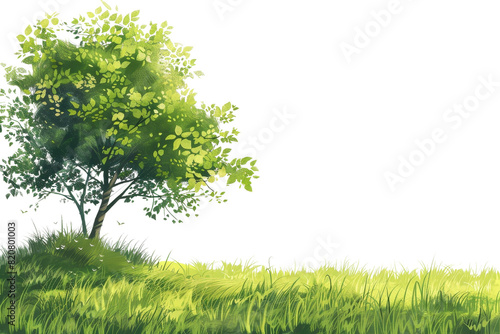 Serene landscape of a lone tree on a grassy field, perfect for nature and outdoor themes in your projects.