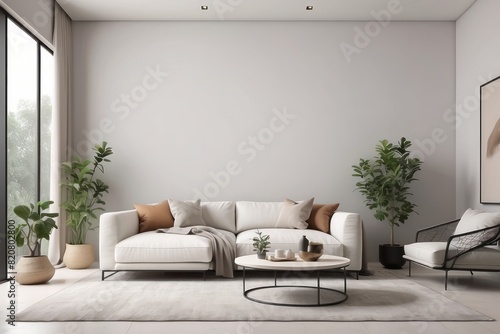 Minimal Living Room Design WIth 2 Seater Off White Sofa And Bay