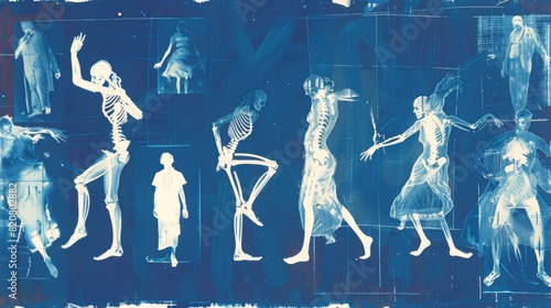 Diverse Collection of Human X-Ray Images on Blue Background photo