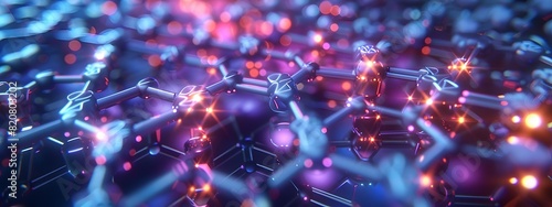Futuristic Constructivist Iridescent Molecular Nanostructures Formed in a Symmetrical Hexagonal Grid photo