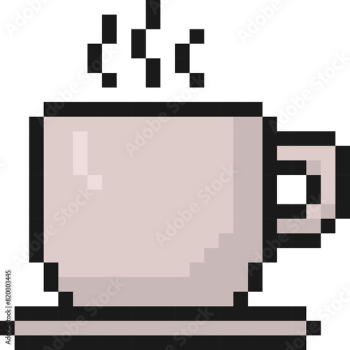 coffee or tea mug pixel art icon, beverage, pixelated, mosaic, 80s, 90s old arcade games style, items for video game, app, social media and more, vector illustration
