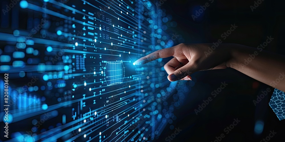 Futuristic Touch Screen with Hand and Digital Data Futuristic Touch Screen with Hand and Digital Data