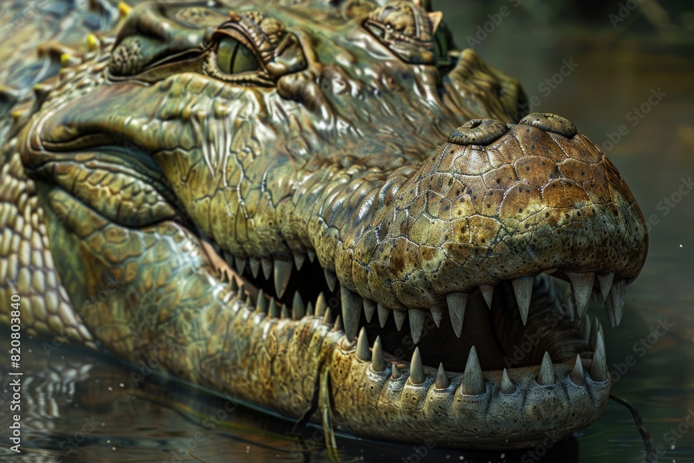 Obraz premium Close up shot of an alligator's head in the water. Suitable for wildlife or nature concepts