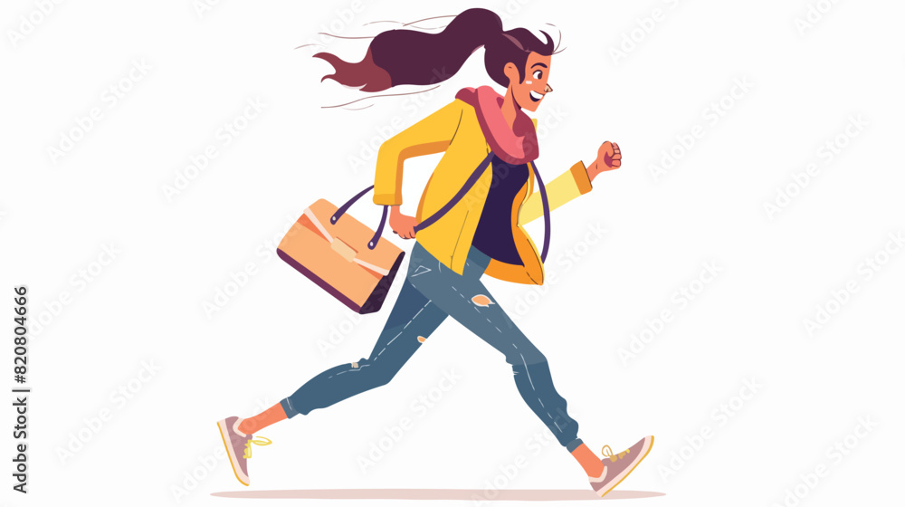 Happy modern woman running for sale. Scene of female