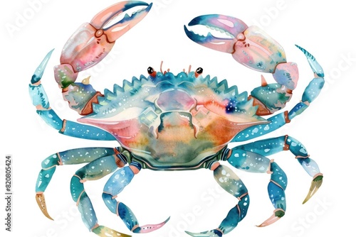A detailed watercolor painting of a crab on a white background. Suitable for marine themes or seafood concepts