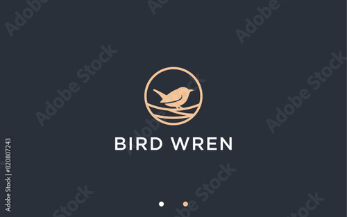 nest with wren logo design vector silhouette illustration