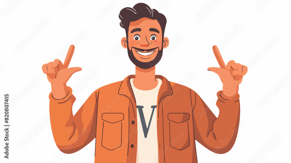 Happy person showing V sign victory gesture with hand