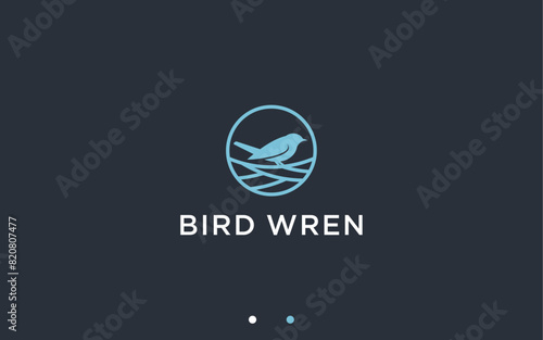 nest with wren logo design vector silhouette illustration