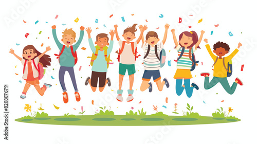 Happy school kids excited students celebrating succes